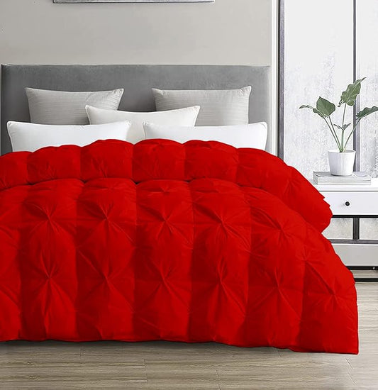 SLEEP-NEST California King Comforter 102x96 Hotel Quality Pintuck Style - 1 Piece Down Alternative Pinch Pleat Comforter with 8 Tabs, 350 GSM - Super Soft All Season Cal King Duvet Insert - Red