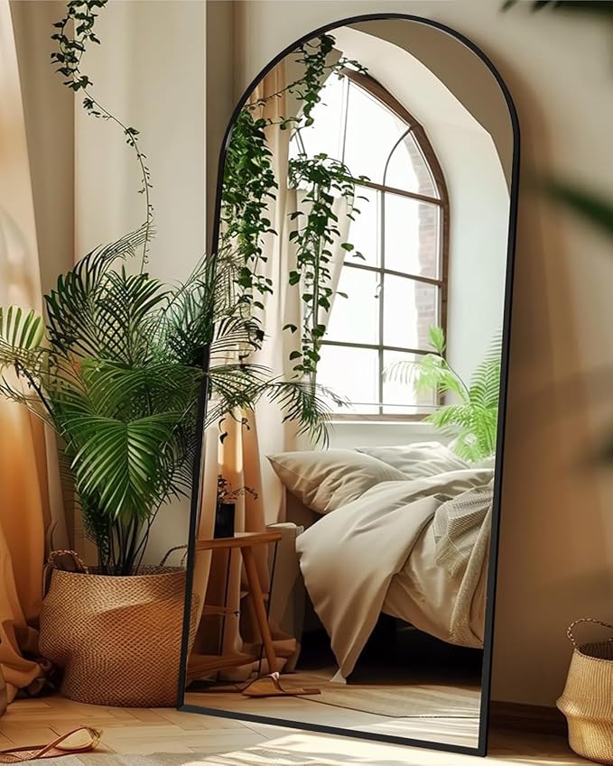 Full Length Mirror, 58"x21" Arch Floor Mirror, Floor Standing Freestanding Full Body Mirror with Stand for Bedroom, Hanging Mounted for Living Room Cloakroom, Black