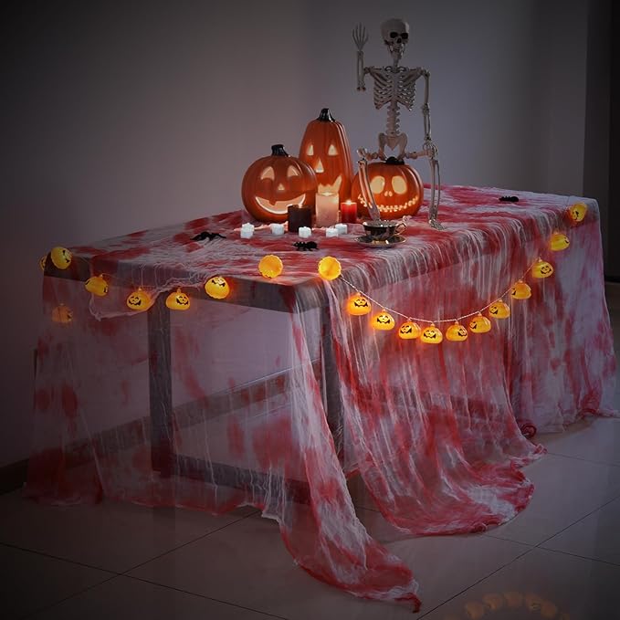 (30 x 420 in.) Halloween Creepy Cloth, Spooky Giant Cheese Cloth Tapestry for Halloween Party Supplies Decorations Outdoor Yard Home Wall Decor, White