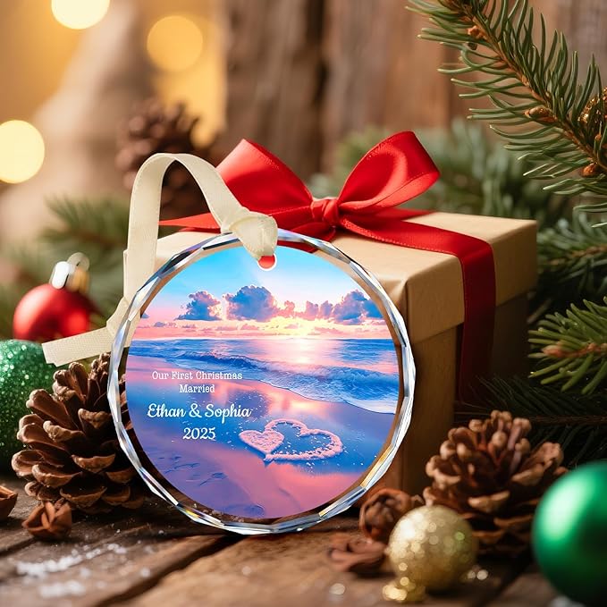 Our First Christmas Married Ornament 2025, Personalized Christmas with Custom Name, Date, Wedding Gifts, Newlyweds Keepsake for Him, Her, Couple