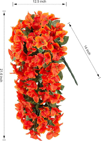 Artificial Bougainvillea Faux Flowers Plants for Outdoors Outside Fall Autumn Decor, 2 PCS Silk Trailing Vines UV Resistant Realistic Orange Fake Flowers for Planter Front Door Porch Patio Balcony