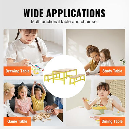 VEVOR Kids Table and Bench Set, Toddler Table and Chair Set of 3, Wood Activity Table for Art, Craft, Reading, Learning