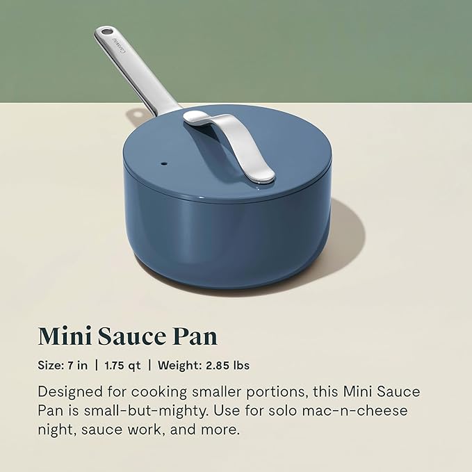 Caraway Mini Cookware Set - Non-Stick Ceramic Fry Pan (1.05 qt, 8") & Sauce Pan (1.75 qt) - Non Toxic, PTFE & PFOA Free - Oven Safe & Stovetop Agnostic (Gas, Electric & Induction) - Navy