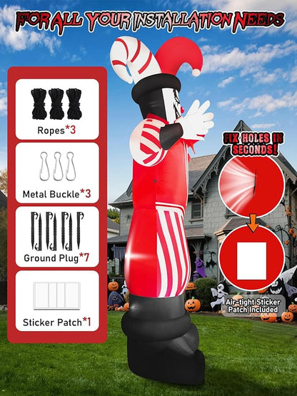 12FT Giant Halloween Inflatable Decoration, Kalolary Red Costume Scary Clown Blow Ups with Built-in LED Lights Large Huge Scary Clown Inflatable for Halloween Party Lawn Garden Outdoor Yard Decoration