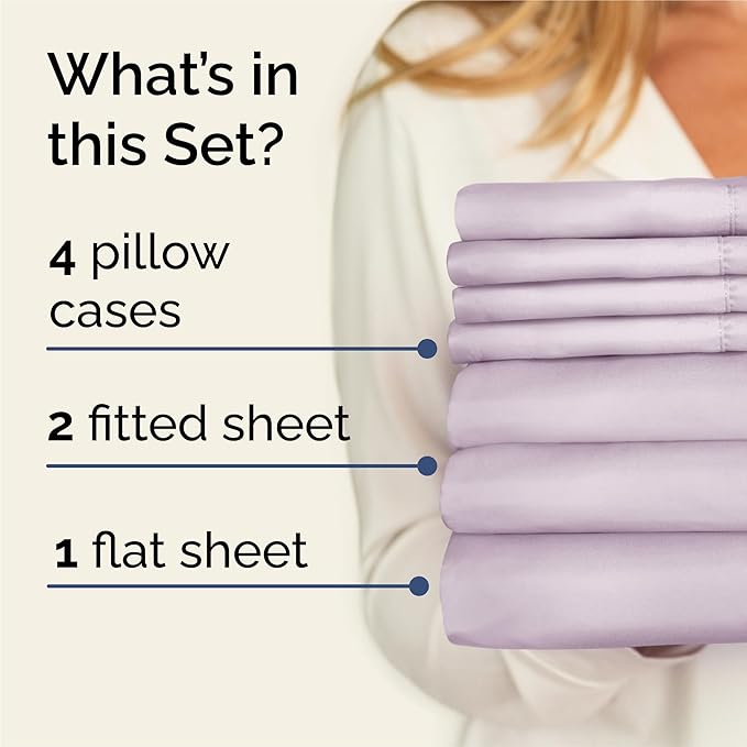 CGK Linens Split King 7 Piece Sheet Set - Cooling Sheets for Hot Sleepers - Hotel Luxury Bedding Set with 8-16 Inch Deep Pockets - 1 Flat & 2 Fitted & 4 Pillowcases - Soft & Wrinkle Free - Split King