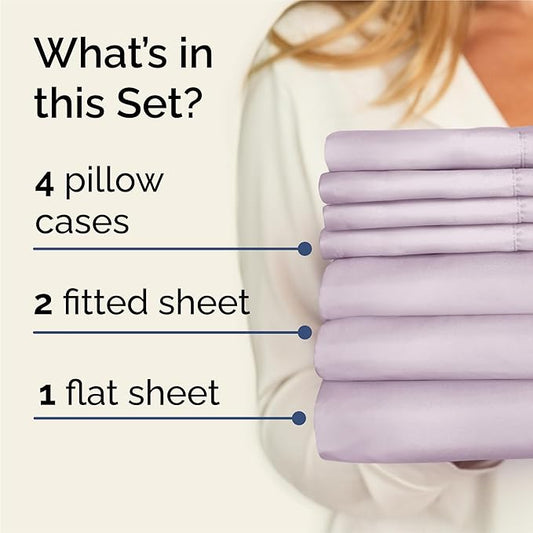 CGK Linens Split King 7 Piece Sheet Set - Cooling Sheets for Hot Sleepers - Hotel Luxury Bedding Set with 8-16 Inch Deep Pockets - 1 Flat & 2 Fitted & 4 Pillowcases - Soft & Wrinkle Free - Split King