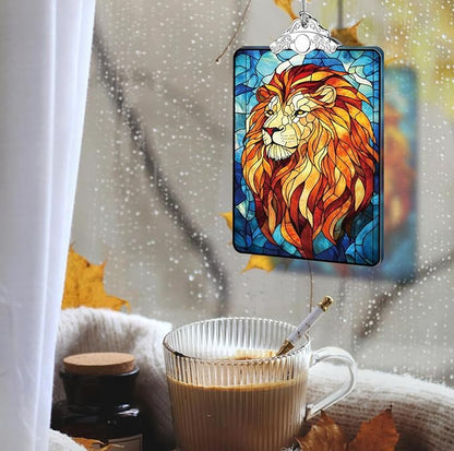 Lion Stained Glass Ornament, 2025 Christmas Tree Hanging Decoration for Gift Exchange or Stocking Stuffer, Holiday Safari Animal Decor, 3.8 x 2.4 Inch