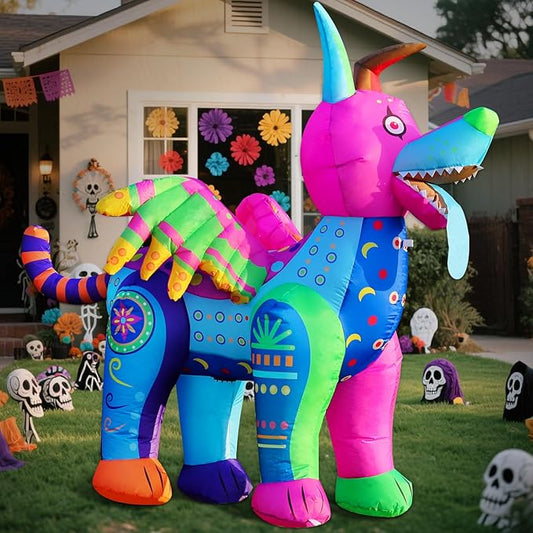 DomKom 6FT Halloween Inflatable Blow Up Decorations, Dia de Los Muertos Day of Dead Alebrije, Built-in LEDs for Holiday Party, Garden, Lawn, Yard, Patio Décor