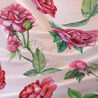 AILONEN Rose Shower Curtain, Watercolor Red Rose Theme Waterproof Shower Curtain Set,Dreamy Romantic Vintage Flower Bathroom Decors for Girls Teens Women,72" W*72" H