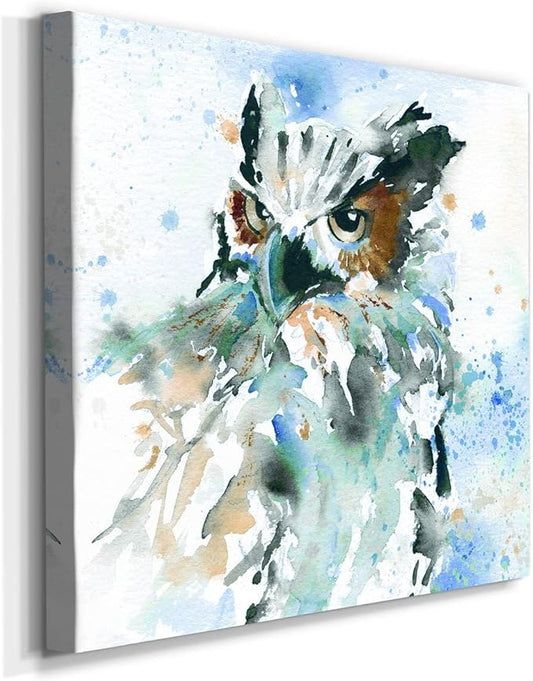 Canvas Prints Wall Art Animals Painting for Wall Décor, Owl On Blue Wall Art, Ready to Hang, 32'' x 32''