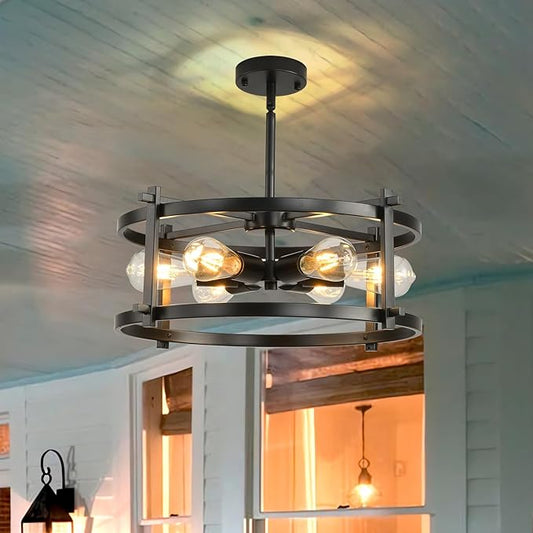 Industrial Semi Flush Mount Ceiling Light,17.72"D x 11.41"H,Black Fixture Ceiling Mount with Modern Style,6-Light Rustic Metal Ceiling Light Fixture for Kitchen,Dining Room, Hallway, Entryway