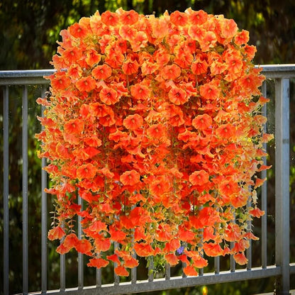 Artificial Fall Flowers for Outdoors Fake Hanging Decoration, 6Pcs Orange Autumn Decor, Realistic Artificial Fall Plants, UV & Fading Resistant Silk Flower for Porch Patio Balcony Planter Yard (Fall)
