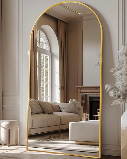Arched Floor Mirror, 81"x41" - Full Body Mirror with Stand for Bedroom or Living Room, Gold