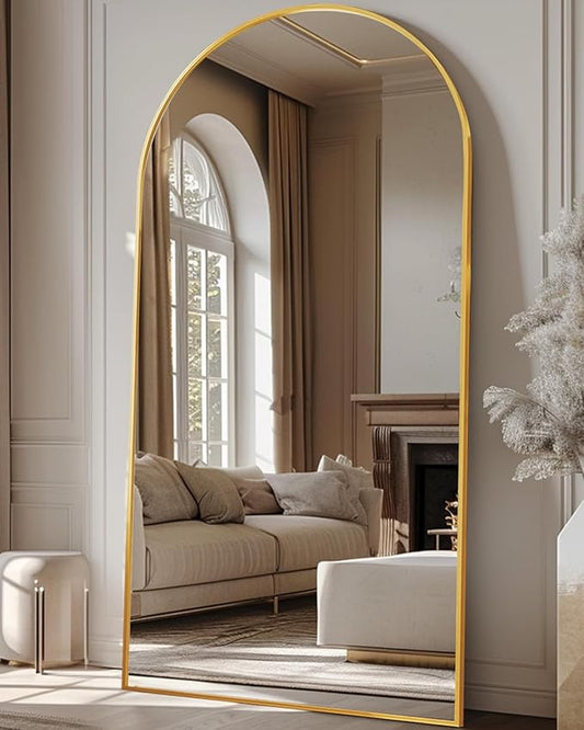 Arched Floor Mirror, 81"x41" - Full Body Mirror with Stand for Bedroom or Living Room, Gold