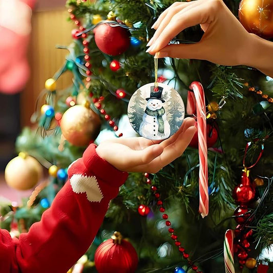 Snow Gentleman Ornaments Winter Holiday Round Ceramic Colorful Hanging Ornament Christmas Keepsake Decor for Xmas Tree Winter Holiday Xmas Gift for Women Men 3"