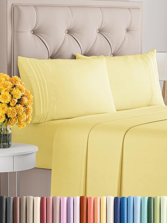 King Size 4 Piece Sheet Set - Comfy Breathable & Cooling Bed Sheets Set - Hotel Luxury Bedding for Women, Men, Kids, Teens, Boys & Girls - Deep Pockets, Ultra-Soft, Wrinkle Free - Oeko-Tex - Yellow