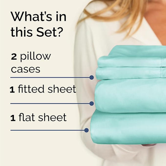 CGK Linens Twin 4 Piece Sheet Set - Cooling Sheets for Hot Sleepers - Hotel Luxury Bedding Set with 8-16 Inch Deep Pockets - 1 Flat & 1 Fitted & 2 Pillowcases - Soft, Comfy & Wrinkle Free - Spa Blue