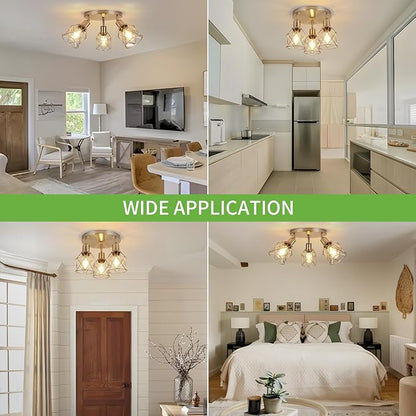 WILON Semi Flush Mount Ceiling Light 3-Light Brushed Nickel Close to Ceiling Light Fixtures, Kitchen Light Fixtures Ceiling Mount E26 Base Multi-Directional Ceiling Lamp Modern Hallway Light Fixtures
