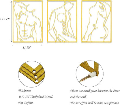 SIETIOJI 3 Pcs Gold Wall Art Decor with Real Metal Wall Art,Gold Metal Modern Minimalist Male Body Shape Wall Art for Living Kitchen Bedroom Wall Decor