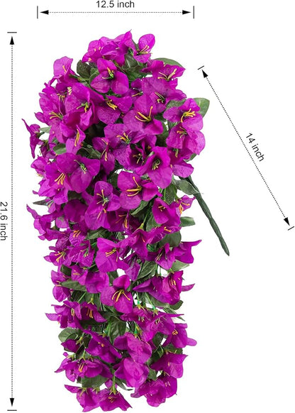 Artificial Faux Bougainvillea Flowers Plants for Outdoor Outside Summer Decoration, 2 pcs Fake Silk UV Resistant Look Real Long Trailing Vines for Front Door Porch Planter Urn Patio Balcony, Purple