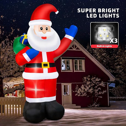 B&D 8FT Christmas Inflatables Santa Claus Outdoor Decorations, Christmas Blow Up Santa Yard Decorations Built-in LED Lights Inflatable Christmas Decorations for Holiday Xmas Party Garden Patio Lawn