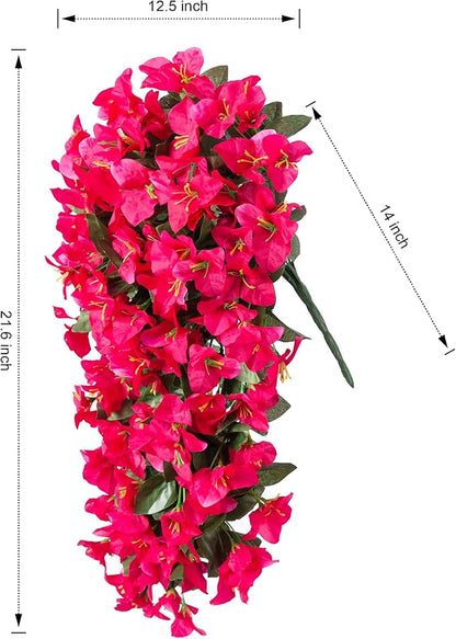 Artificial Faux Bougainvillea Flowers Plants for Outdoor Outside Summer Decoration, 2 PCS Fake Silk Long Trailing Vines UV Resistant Realistic for Front Door Porch Planter Urn Patio Balcony, Hotpink