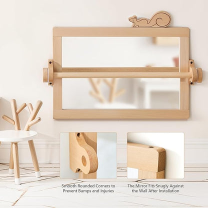 HI BABY MONMENT Montessori Mirror with Bar, Detachable Wooden Frame, Non-Shatter Safety, Wall Mount, Baby Mirror