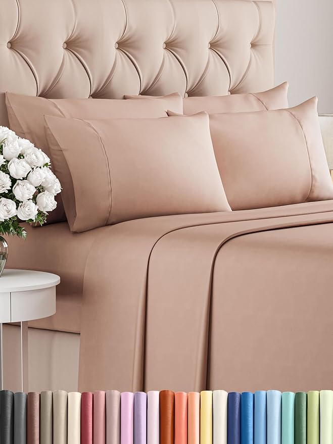 CGK Linens King 6 Piece Sheet Set - Cooling Sheets for Hot Sleepers - Hotel Luxury Bedding Set with 8-16 Inch Deep Pockets - 1 Flat & 1 Fitted & 4 Pillowcases - Soft, Easy Care & Wrinkle Free - Mauve