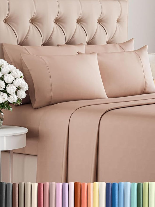 CGK Linens Queen 6 Piece Sheet Set - Cooling Sheets for Hot Sleepers - Hotel Luxury Bedding Set with 8-16 Inch Deep Pockets - 1 Flat & 1 Fitted & 4 Pillowcases - Soft, Easy Care & Wrinkle Free - Mauve