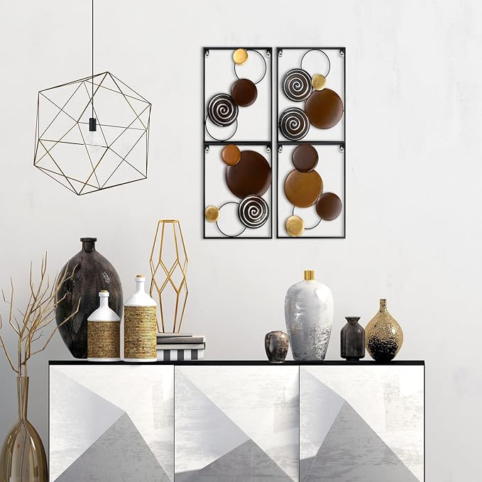 Tandefio 4 Pcs Metal Wall Art Abstract Wall Decoration Tree Branch Sign for Living Room Panels Sculpture Iron Modern Accent Hanging for Home Office(Round Style)