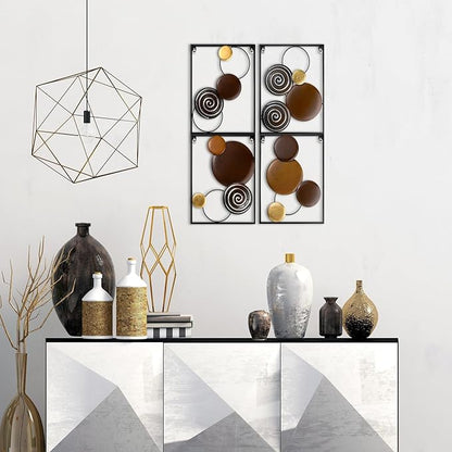Tandefio 4 Pcs Metal Wall Art Abstract Wall Decoration Tree Branch Sign for Living Room Panels Sculpture Iron Modern Accent Hanging for Home Office(Round Style)