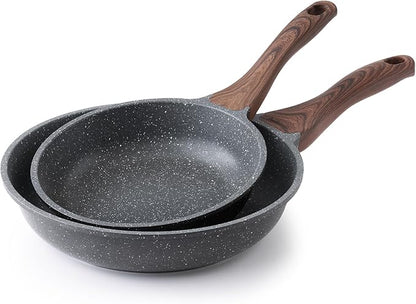 SENSARTE Nonstick Frying Pan Skillets, Swiss Granite Coating Omelette Pans, Healthy Cookware Chef's Pans, Free of Intentionally Added PFOA (8+10 Inch)