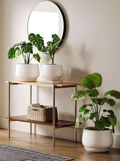 LE TAUCI Ceramic Pots for Plants, 10 Inch Plant Pot with Drainage Holes and Saucers, Stylish and Durable Planter, Plant Pots Indoor, Gift for Mom, White