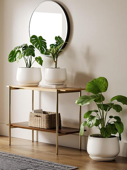 LE TAUCI Ceramic Planters, 12 Inch Pots for Plants, Plant Pots with Drainage Holes and Saucers, Durable and Modern, Planters for Indoor Plants, White