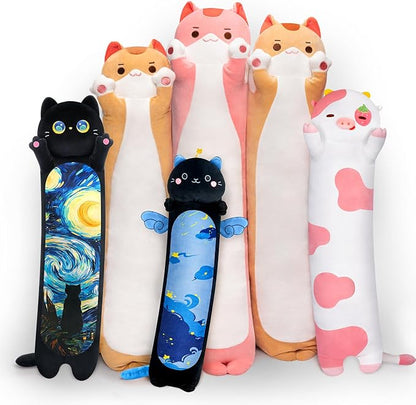 Long Cat Plush Kawaii Kids Plush Toy Pillows, Cute Cat Stuffed Animals Soft Plushies, Kitten Big Plush Toys Throw Body Pillow Doll Gift for Girls Boys (Brown Cat Body Pillow 28 Inch)