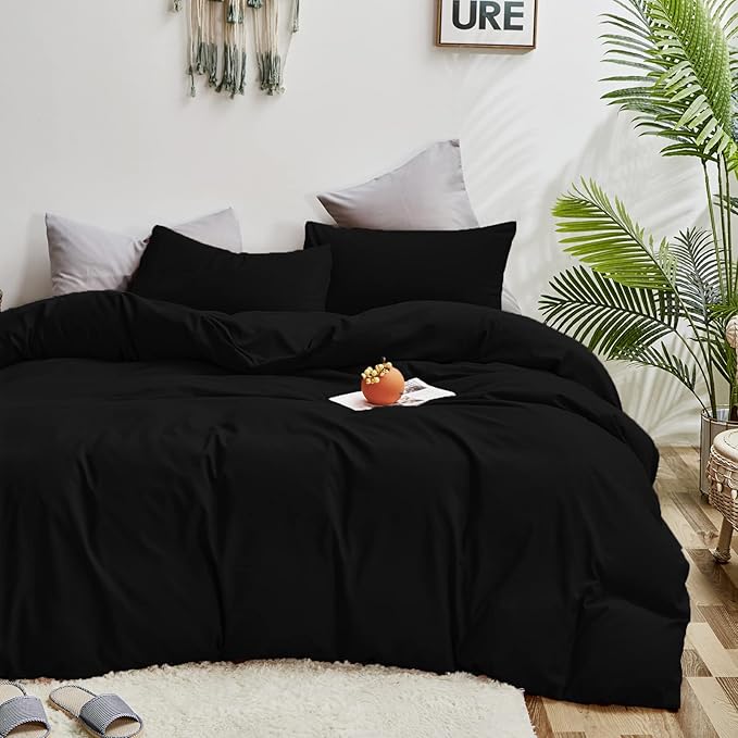 Cottonight Black Comforter Set King Men Women All Black Bedding Set Blanket Quilts Solid Fuzzy Modern Gothic Cozy Dark Color Comforter Set for King Bed Women Men