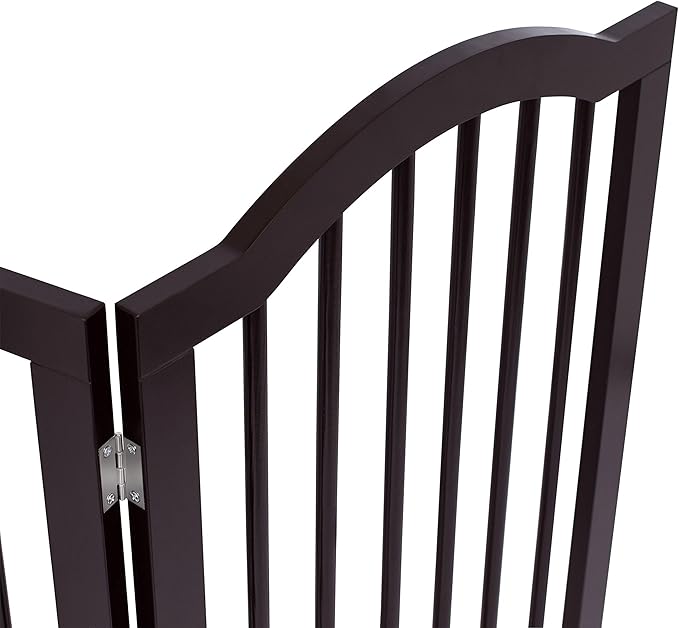 INTERNET'S BEST Arched Top Dog Gate | 4 Panel, 36" H Wooden Pet Barrier for Dogs or Cats | Freestanding Folding Room Divider for Doorways, Hallways, Stairs, and Porch | Portable, Extra Wide | Espresso
