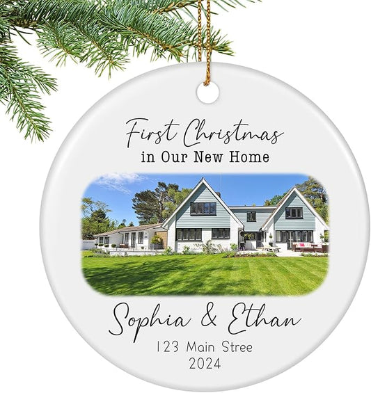 Personalized First Christmas in Our New Home Ornament 2025, New House Photo Christmas Ornaments for Christmas Tree, House Warming Gifts for Couples, First House Gifts for Owners, Men Women