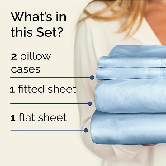 CGK Linens Twin XL 4 Piece Sheet Set - Cooling Sheets for Hot Sleepers - Hotel Luxury Bedding Set w/ 8-16 Inch Deep Pockets - 1 Flat & 1 Fitted & 2 Pillowcases - Soft, Comfy & Wrinkle Free - Baby Blue