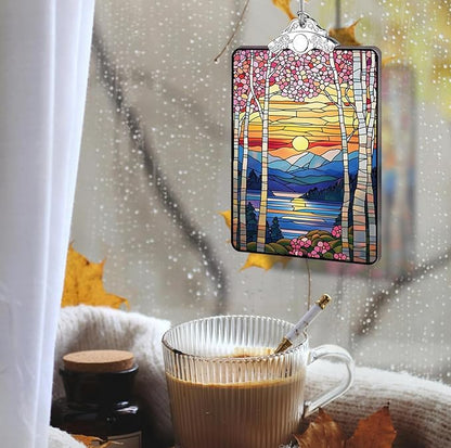 Sunset Landscape Stained Glass 2025 Christmas Ornament, Nature Scene Hanging Decoration for Christmas Tree, Gift Exchange or Stocking Stuffer, 3.8 x 2.4 Inch
