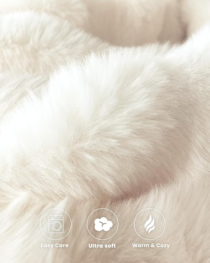 Ultra Soft Cozy Faux Fur Throw Blanket, Fuzzy Plush Thick Bubble Blanket, Oversize Luxury Fluffy Blanket for Couch, Bed, and Living Room, 60x80 Inches, Off White