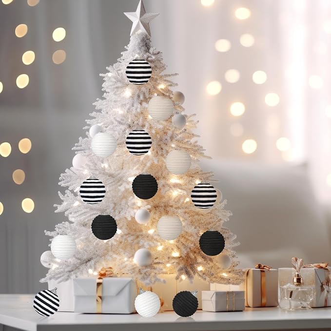 Syhood 18 Pcs 1.57 Inch Christmas Ball Ornaments Boho Farmhouse Jute Rope Hanging Balls Burlap Neutral Rustic Ornaments for Xmas Tree Holiday Wreath Garland Wedding Home