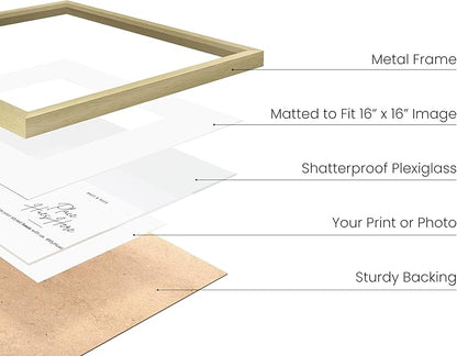 HAUS AND HUES 20x20 Gold Metal Picture Frames Matted to 16x16 - Features Premium Aluminum & Hanging Hardware, Shatterproof Plexiglass - Ideal for Home, Room, Office (20x20 in, Gold, Set of 3)