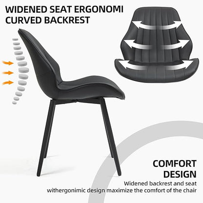 Finnhomy Dining Chairs Set of 2, Mid-Century Modern Upholstered Dining Chairs, Armless Faux Leather Accent Chairs with Backrest, Living Dining Room Chairs with Metal Legs for Dining Room, Black