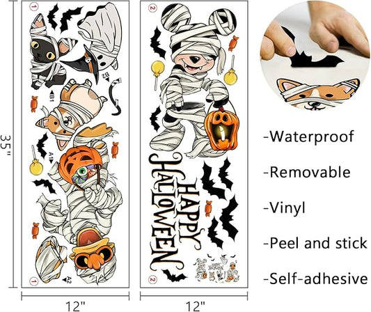 Mfault Happy Halloween Cartoon Mouse Duck Wall Decals Stickers, Spooky Mummy Cat Dog Ghost Decorations Bedroom Art, Funny Jack O Lantern Pumpkin Bat Home Kitchen Living Room Decor