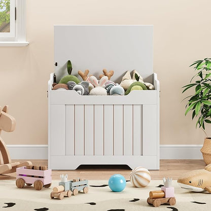 IDEALHOUSE Storage Chest, 24.8" Toy Chest for Boys Girls, Kids Wood Large Toy Box, Storage Bench with Safety Hinge,Storage Trunk for Entryway, Living Room, Bedroom, Playroom, White
