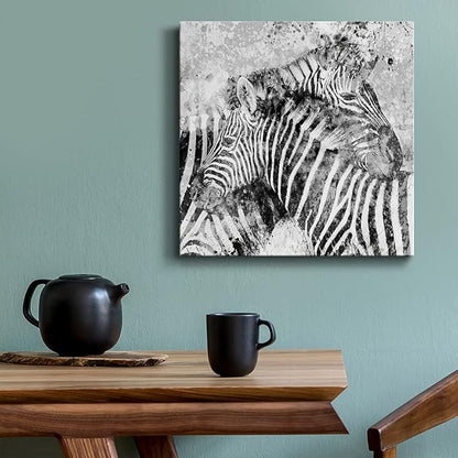 Canvas Wall Art Animals Theme for Home Décor, Zebra Pair Wall Art, Ready to Hang, 16'' x 16''