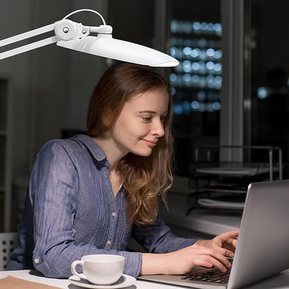 20" LED Desk Lamp with Clamp, 24W CCT Adjustable Dimmable Nail Light for Desk, 120 LEDs Metal Swivel Arm Daylight for for Nail Tech Task Home Office Reading Architect Craft, White