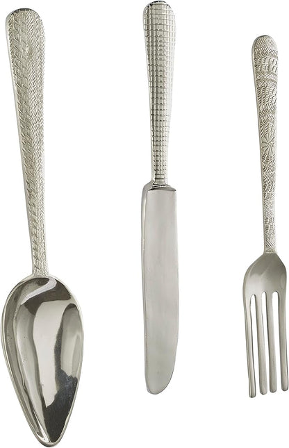 Deco 79 Aluminum Metal Utensils Home Wall Decor Knife, Spoon and Fork Wall Sculpture, Set of 3 Wall Art 23", 23", 23" H, Silver