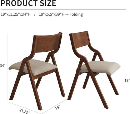 Folding Dining Chairs Set of 2, Upholstered Kitchen Chair with Padded Seat & Wood Backrest, Modern Side-Chair with Wood Legs for Home Office Living Room,No Assembly Needed,Walnut